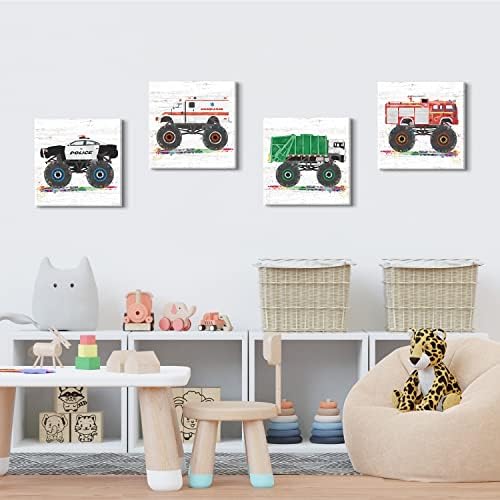 מפלצת משאית עיצוב קיר לבנים בניית חדר כרזות מכוניות ילדים חדר שינה חדר שינה קיר אמנות קיר קריקטורה