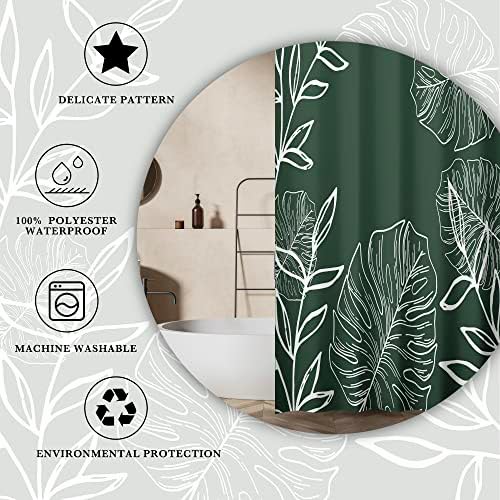 וילון מקלחת צמח ירוק אמרלד וילון מקלחת טרופית מפלצת טרופית וילונות מקלחת עלים לעיצוב אמבטיה עם ווים עמיד למים