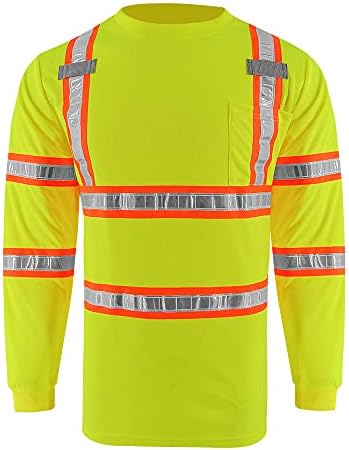 חולצות עבודות בטיחות רפלקטיביות נראות גבוהה חולצות שרוול ארוך עם כיסים וקלטת רפלקטיבית של PVC לגברים