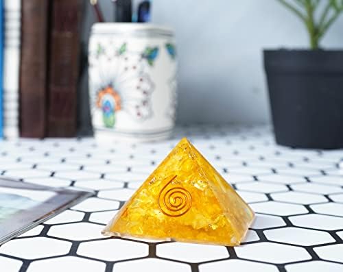 זאיקוס צהוב אוניקס פירמידה - ריפוי קריסטל אורגון פירמידה - ניקוי הילה - אבן חן טבעית - פנג שואי - שגשוג