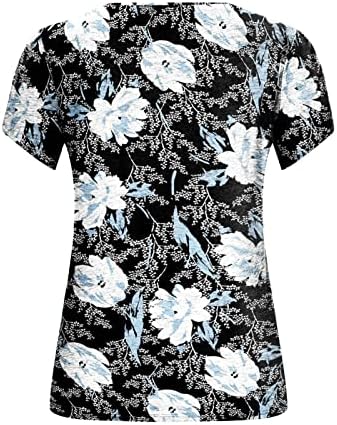 חולצת טשטוש נשים 2023 שרוול קצר עמוק V צוואר כותנה הדפס גרפי טרקלין פרחים רופף כושר טי עליון