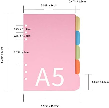 Ancicraft A5 מחלקים מדד תוויות מסווגות 5 אביזרי צבע עבור קלסר 6 חורים כוללים טבלת אינדקס 1 + 1 כיס רוכסן + 1 שקית