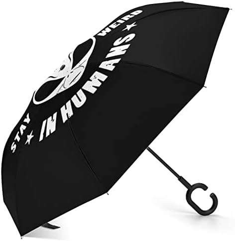 מטריה מתקפלת הפוכה אטומה לרוח עם ידית בצורת ג ' לגברים נשים