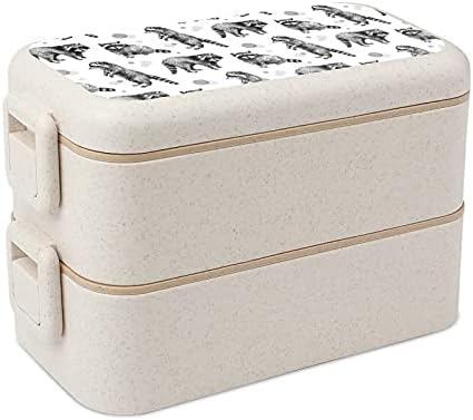דביבונים מצוירים ביד קופסת ארוחת צהריים בנטו 2 מכולות אחסון מזון תא עם כף ומזלג