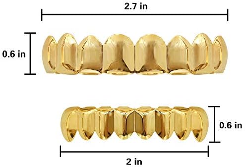 גרילז זהב מצופה 24 קראט 8 שיניים סט עליון ותחתון היפ הופ בלינג גריל לגברים + בד מיקרופייבר