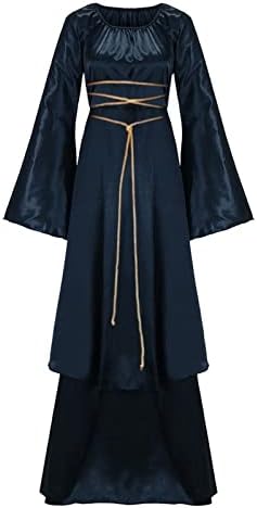 קוספליי תלבושות עבור נשים התלקחות שרוול עניבת מול רצפת אורך מקסי שכבות שמלת רטרו מימי הביניים