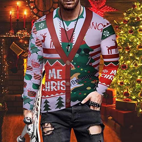 Dsodan Mens Designer T חולצות 2022 חג המולד מצחיק תלת מימד הדפס גרפי חולצה שרוול ארוך חג המולד רזה מתאים
