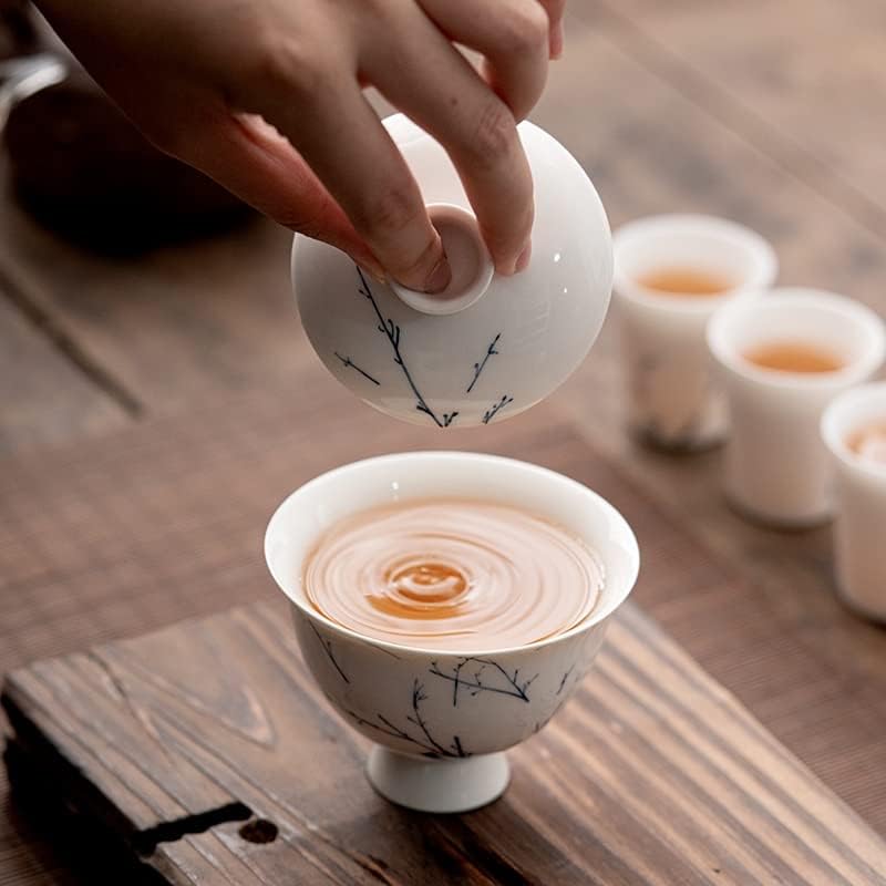 TJLSS 130 מל צבוע ביד שזיף פריחת אמנות קרמיקה תה טורן מכוסה קערה תה יחיד גאיוואן קונג פו פו תוכו תה.