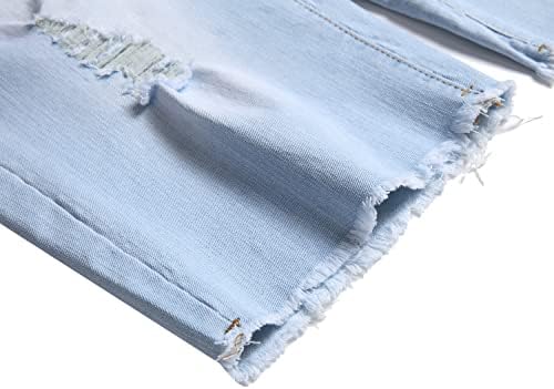 מכנסי ג 'ינס לגברים רזה בכושר במצוקה ישר בכושר קרע ג' ינס קצרים