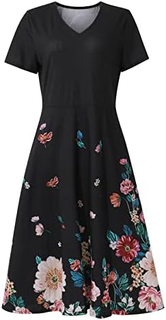שמלות שרוול קצרות של נוקמופו לנשים 2023 אופנה מזדמנת הדפס פרחוני הדפס שרוול קצר שמלת צוואר צווארון שמלת נדנדה