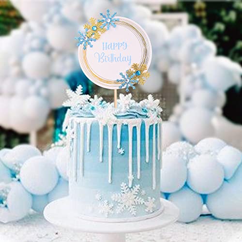 ארקדיו 1 מארז פתית שלג יום הולדת שמח עוגת טופרים כחול קפוא פתית שלג עוגת מרים עם נוצץ ורוד ריינסטון