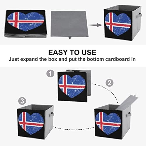 איסלנד לב רטרו דגל רטרו מתקפל באחסון בד קוביות קוביות קופסאות מתקפלות עם ידיות