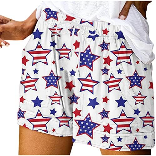 מכנסיים קצרים מזדמנים של נשים קיץ שרוך מותניים אלסטיים דגל אמריקאי יום עצמאות יום עצמאות פטריוטי מכנסי טרקלין