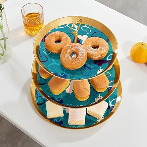 עמדת עוגות סט 3 דוכני קאפקייקס שכבה פלטת מאפה לשימוש חוזר לקישוטים למסיבות תה יום הולדת, פרח פרפר