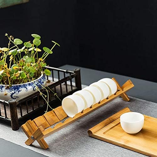 Doitool Natural Bamboo Draining Drack שתי שכבות כוס תה בעבודת יד מדף ייבוש מדף תה מחזיק מדף מדף מדף מלאכה למשרד