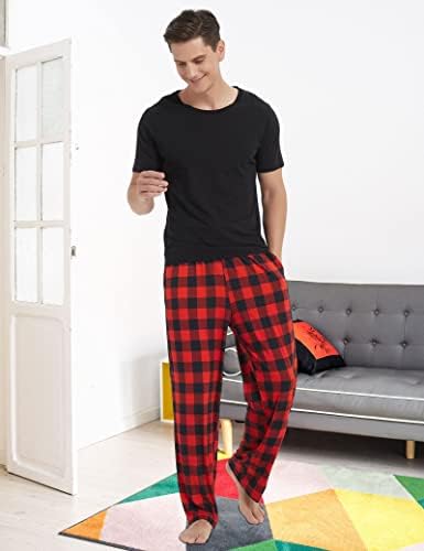 GYS Mens Bamboo Pajama מכנסי רגל רחבה מכנסי שינה נוח ארוך PJ תחתוני שרוך טרקלין מכנסיים עם מכנסי טרנינג בכיסים