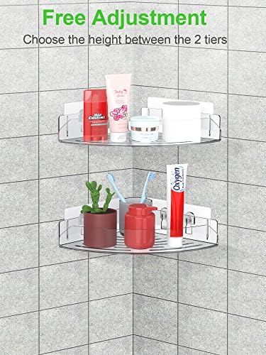 סמארטאק דו-חבילות מקלחת, מדף אמבטיה מפלסטיק קיר הר, מתלה אחסון ברור עם דבקים, 2 ב -1 ב -1 קידוח ומארגני תבלינים