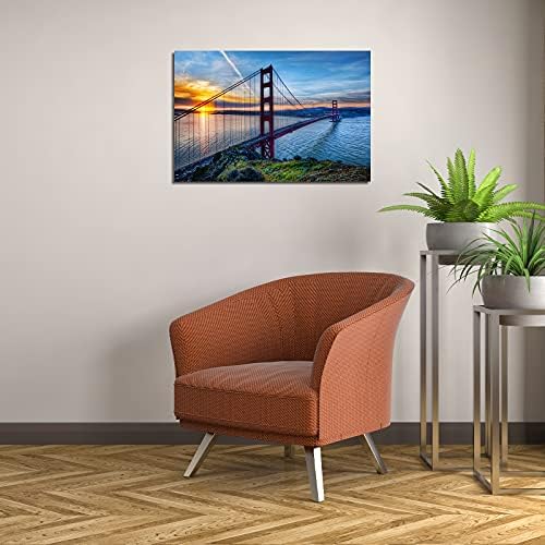 Sunset Golden Gate Bridge Canvas Canvas Art HD עטוף ממוסגר לסלון יצירות אמנות מודרניות הדפסים 18 W x 12