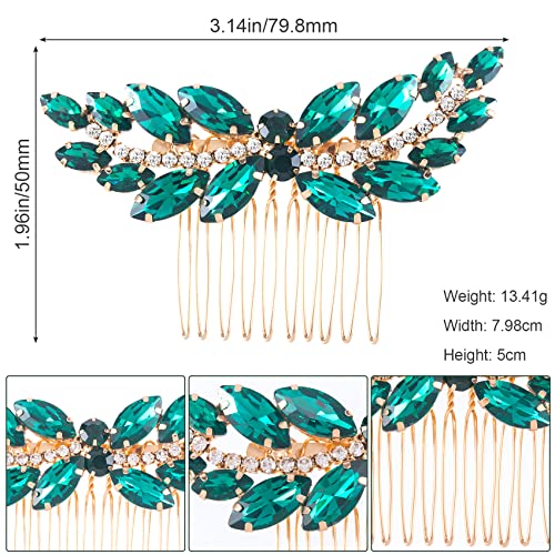 אמרלד ירוק ריינסטון כלה שיער מסרק קליפ חתונה שיער חתיכה, בציר קריסטל שיער צד קומבס רעלה קליפים, 3.14 אינץ הכלה