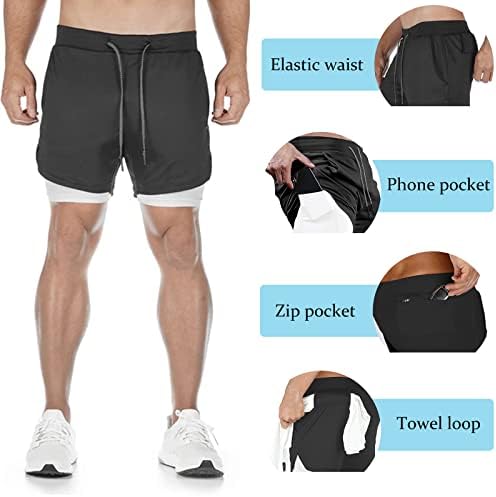 Diotsr Mens 2 ב 1 מכנסי אימון מקצרים מהירות יבש עם אניה, מכנסי כושר אתלטים לגברים עם כיסים
