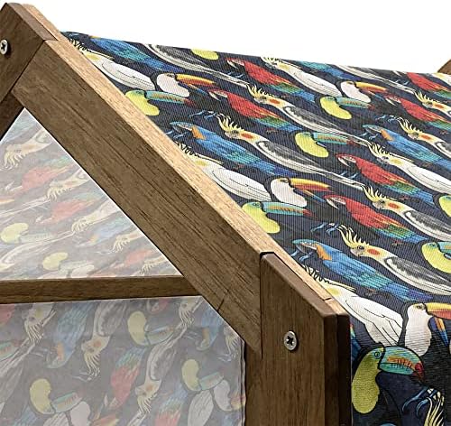 בית כלבי עץ עץ אמבסון, הדפס של ציפורים צבעוניות אקזוטיות טוקאן קוקו קוקטו איור, מלונה כלבים ניידת