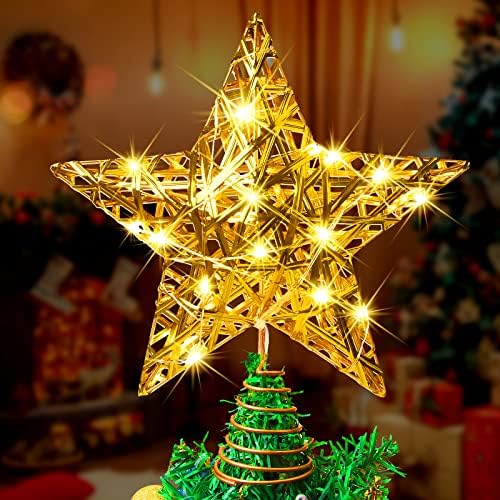 2 חבילות עץ חג המולד כוכב טופר מואר תלת מימד עץ כוכב קישוטים