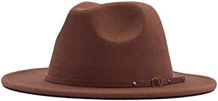 כובע עם אבזם חגורה נשים רחב מתכוונן כובע שוליים אופנה פנמה פנמה כובע קלאסי פדורה פדורה צמר פנמה כובע
