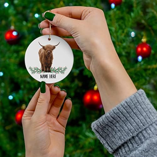 פרה סקוטי פרה מצחיקה מתנות שם מותאמות אישית 2023 קישוטי עץ חג המולד מעגל קרמיקה