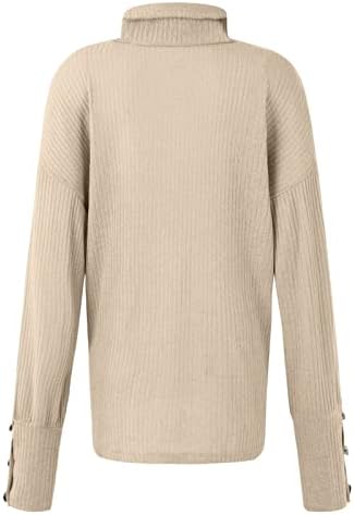 צמרות חמודות של נשים כפתור סוודר רופף כלפי מעלה שרוול ארוך בצבע אחיד סריגה חולצה בגדי חורף