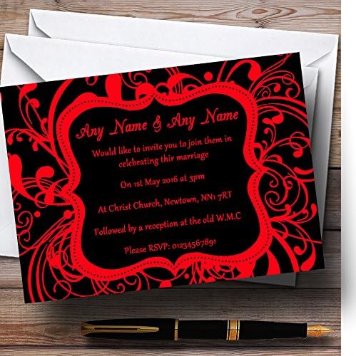 שחור & אדום מערבולת דקו אישית הזמנות לחתונה