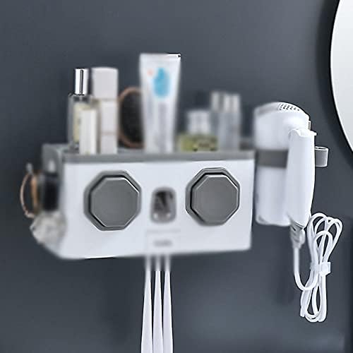 UXZDX משק בית רב -פונקציונלי קיר יניקה מחזיק שיניים מתלה יצירתי לחדר אמבטיה, מתלה לאחסון מייבש שיער