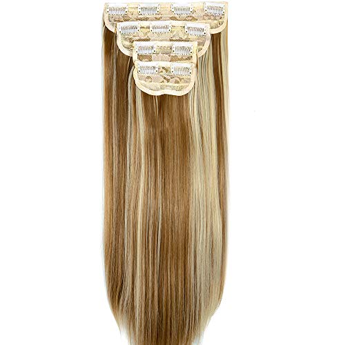 4 יחידות שיער הרחבות ישר קליפ ארוך סינטטי שיער הרחבות 18 סנטימטרים עבה נוכריות לנשים ג ' ינג ' ר חום לערבב אקונומיקה