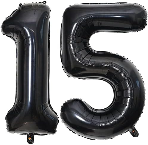 40 אינץ שחור 15 מספר בלוני ענק ג ' מבו ענק 15 רדיד מיילר הליום מספר דיגיטלי בלונים שחור יום הולדת