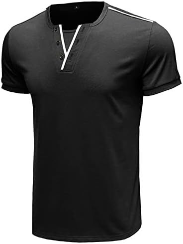 גברים קצר שרוול ספורט חולצה קיץ בסיסי מוצק צבע חולצה צוות צוואר כפתור הנלי חולצות טי רופף בכושר