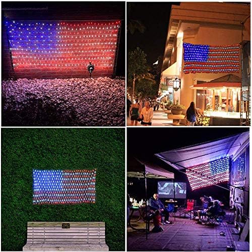 אורות דגל אמריקאי פוניאו, 420 הוביל אורות נטו דגל ארה ' ב, אורות פטריוטיים עמידים למים בחוץ תלויים קישוטים
