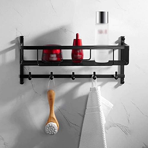 מחזיק מגבות רכוב על קיר מגבות מפלדת נירוסטה עם חמש ווים מדף מתלה לאחסון למטבח אמבטיה - אלגנטי שחור