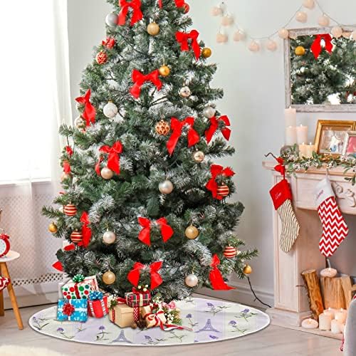 OARENCOL EIFFEL מגדל פרחי לבנדר פס חצאית עץ חג המולד 36 אינץ 'מפלגת חג המולד מפלגת עץ קישוטי מחצלת