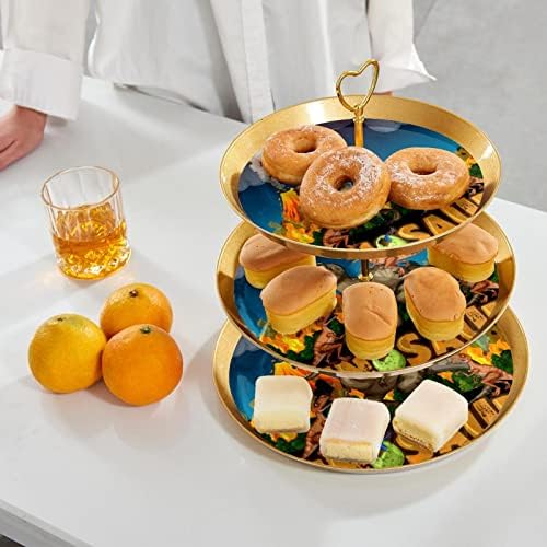 LYETNY 3 קינוח קינוח עוגת קינוח זהב עמדת מאפה למסיבת תה, חתונה ויום הולדת, בריחת דינוזאור עתיקה
