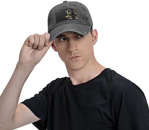 פרפרים לבנים של Aseelo זהב כובע בייסבול מודפס שחור, כובע קאובוי מתכוונן למבוגרים, זמין כל השנה