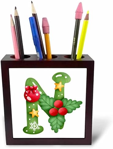 3 רוז חמוד חג המולד מעוטר ירוק בועה מונוגרמה ראשוני נ - אריח עט מחזיקי