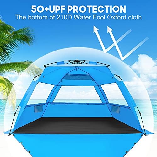 אוהל חוף קופץ קופץ, Deluxe XL Sun Shade Shelter עבור 3-4 אנשים עם UPF50+ הגנה, רצפה הניתנת להרחבה
