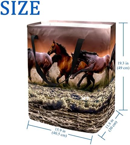סוס פרשים הדפס בעלי חיים סל כביסה מתקפל, סלי כביסה עמידים למים 60 ליטר אחסון צעצועי כביסה לחדר שינה
