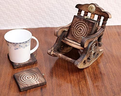 רכבת תה עיצוב עץ עץ עם סט של 6 תחתיות לעיצוב שולחן אוכל לעיצוב בית, רכבת תה עץ פריט דקורטיבי פריט תה קפה קפה