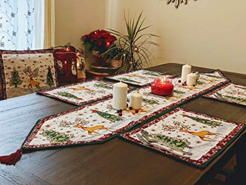 טאצ'י חורף איילים איילים עתיקים וינטג 'ערב חג המולד פתיתי השלג עונת החגים לבנה רצים שולחן שולחן שולחן ארוג דקורטיביים,