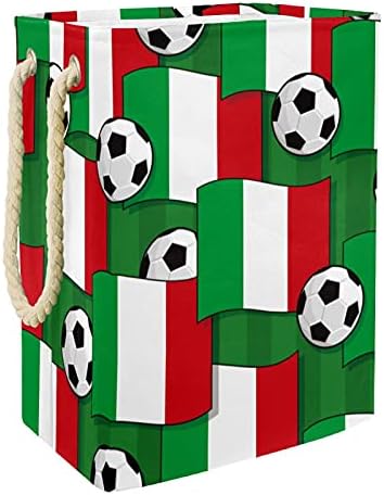 איטלקי דגל עם כדורגל גדול סלי כביסה מלוכלך בד אחסון תיק צידניות עם ידיות מתקפל אחסון בינס