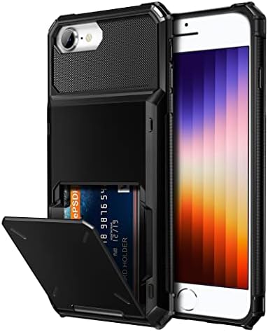 2022 כרטיס אשראי מחזיק מזהה חריץ כיס שכבה כפולה מגן פגוש מוקשח גומי שריון קליפה קשה כיסוי לאייפון סה3 שחור