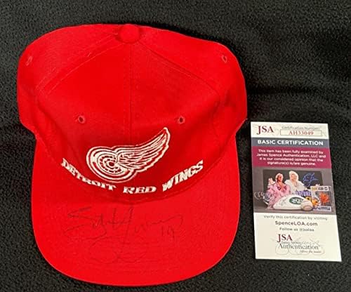 סטיב יזרמן חתם על דטרויט כנפיים אדומות סנאפבק כובע JSA COA - כובעי NHL עם חתימה