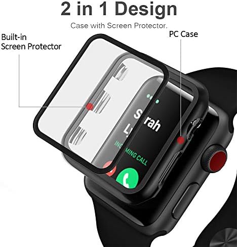 תואם ל- Apple Watch Series 3 2 1 38 ממ מארז עם מגן מסך, כיסוי קשה נגד זעזועים אנטי-סחרח
