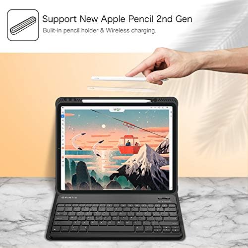 מארז מקלדת FINTIE עבור iPad Pro 12.9 דור רביעי ו -3 2020/2018, כיסוי אחורי TPU רך עם מחזיק עיפרון ומקלדת