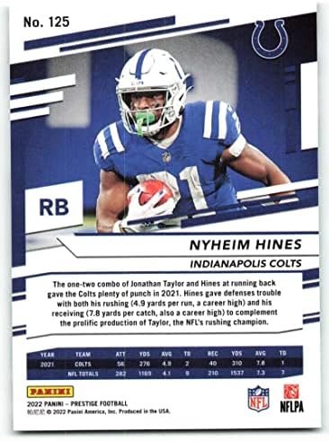 2022 Panini Prestige 125 Nyheim Hines Indianapolis Colts NFL כרטיס מסחר בכדורגל